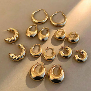 Chunky Hoop Earrings Lightweight Copper Metal Round Circle Thick Earring