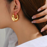 Chunky Hoop Earrings Lightweight Copper Metal Round Circle Thick Earring