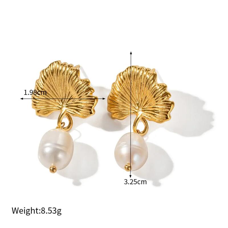Freshwater Pearls Ginkgo Earrings 18k Plated Pendant Jewelry