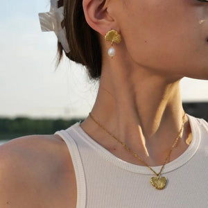 Freshwater Pearls Ginkgo Earrings 18k Plated Pendant Jewelry