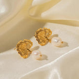 Freshwater Pearls Ginkgo Earrings 18k Plated Pendant Jewelry