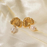 Freshwater Pearls Ginkgo Earrings 18k Plated Pendant Jewelry