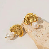 Freshwater Pearls Ginkgo Earrings 18k Plated Pendant Jewelry
