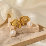 Freshwater Pearls Ginkgo Earrings 18k Plated Pendant Jewelry
