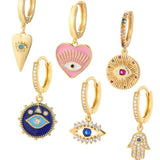 Zircon Heart Evil Eye Dangle Hoop Earrings for Women