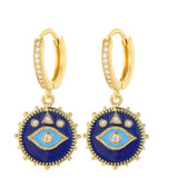 Zircon Heart Evil Eye Dangle Hoop Earrings for Women