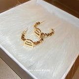 Minar Hoop Earrings for Women Letter Circle Geometric Alloy Beads C Shaped