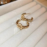 Minar Hoop Earrings for Women Letter Circle Geometric Alloy Beads C Shaped
