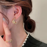 Minar Hoop Earrings for Women Letter Circle Geometric Alloy Beads C Shaped