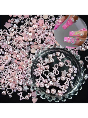 Y2K 3D Pink Pearls Nail Art Charms - Flower Star Bowknot Heart - Acrylic Pearls