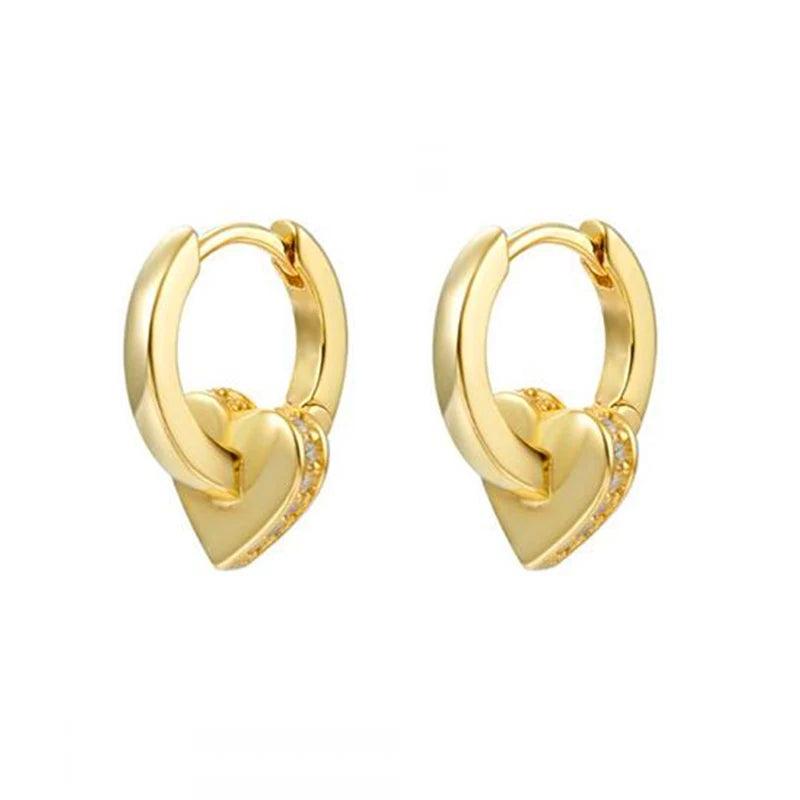 Zircon Hoop Earrings for Women Square Plate Pendant Heart Earrings