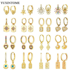 Zircon Hoop Earrings for Women Square Plate Pendant Heart Earrings