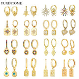 Zircon Hoop Earrings for Women Square Plate Pendant Heart Earrings