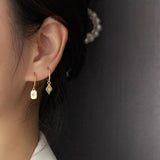 Zircon Hoop Earrings for Women Square Plate Pendant Heart Earrings