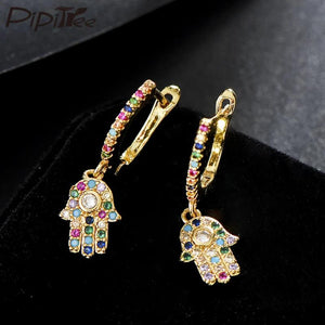 Hamsa Hand Drop Earrings CZ Women Party Jewelry Gift