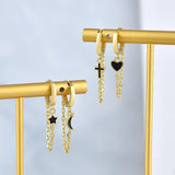 Enamel Star/Heart/Moon Hoop Earrings 925 Silver Party Jewelry