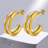 Double Circle Hoop Earrings, Stainless Steel Huggie