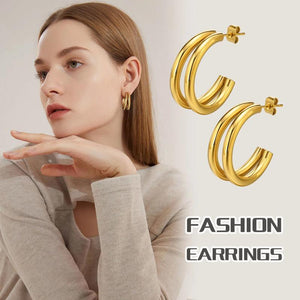 Double Circle Hoop Earrings, Stainless Steel Huggie