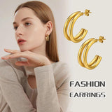 Double Circle Hoop Earrings, Stainless Steel Huggie
