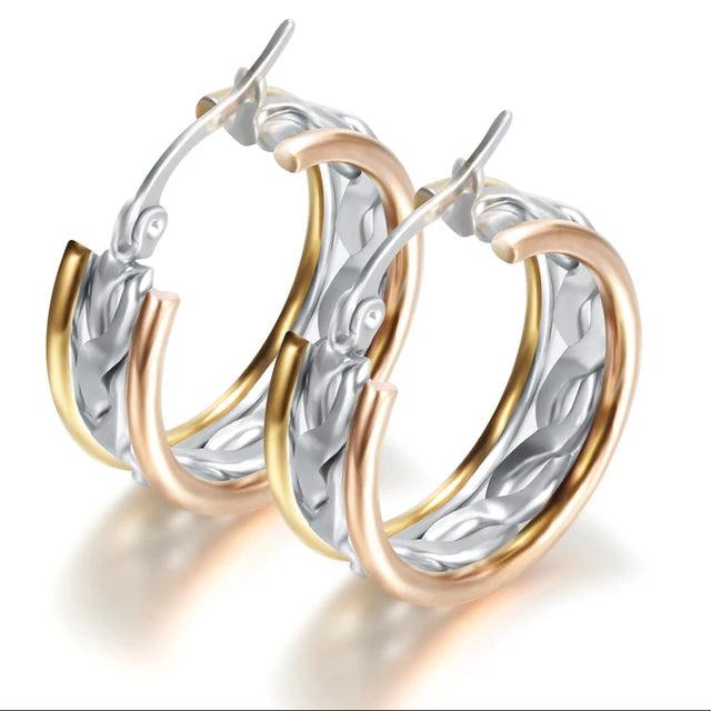 Stainless Titanium Steel Wings Crystal Hoop Earrings for Wedding