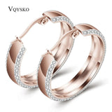 Stainless Titanium Steel Wings Crystal Hoop Earrings for Wedding