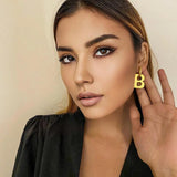 Stainless Steel Letter B Pendant U Shaped Earrings Set