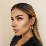 Stainless Steel Letter B Pendant U Shaped Earrings Set