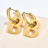 Stainless Steel Letter B Pendant U Shaped Earrings Set