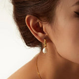 Stainless Steel Pearl Pendant Earrings Party Jewelry