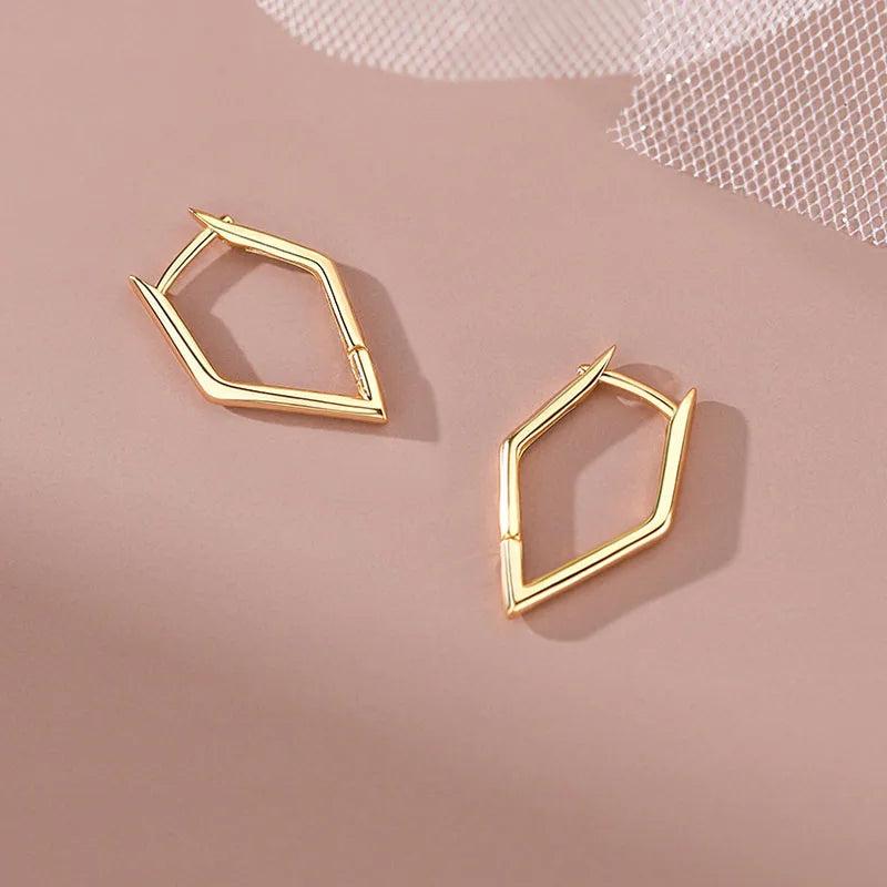 925 Sterling Silver 18k Geometric Hoop Earrings Women Party Jewelry
