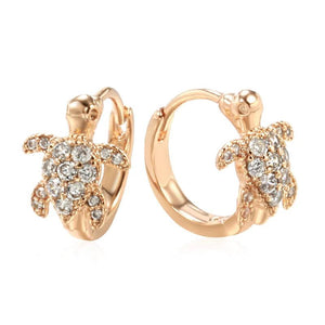 Sea Turtles Pendant & Zircon Hoop Earrings Set