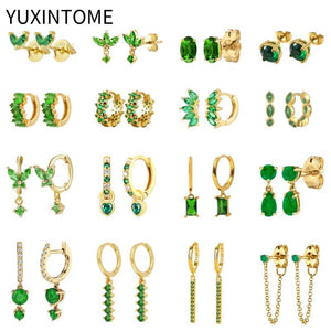 Green Crystal Hoop Earrings Sterling Silver Ear Needle Wedding Party Jewelry