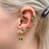 Green Crystal Hoop Earrings Sterling Silver Ear Needle Wedding Party Jewelry