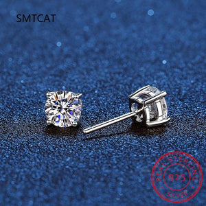Moissanite Stud Earrings 14K Plated Silver 4 Prong 1ct 2ct 4ct