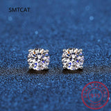 Moissanite Stud Earrings 14K Plated Silver 4 Prong 1ct 2ct 4ct