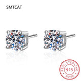 Moissanite Stud Earrings 14K Plated Silver 4 Prong 1ct 2ct 4ct