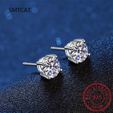 Moissanite Stud Earrings 14K Plated Silver 4 Prong 1ct 2ct 4ct