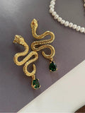 925 Silver Snake Earrings Green Glass Teardrop Women Gift