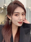 925 Silver Snake Earrings Green Glass Teardrop Women Gift