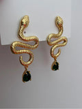 925 Silver Snake Earrings Green Glass Teardrop Women Gift