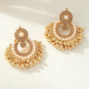 Vintage Crystal Pearl Tassel Earrings Round Flower Pendant Ethnic Jhumka