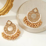 Vintage Crystal Pearl Tassel Earrings Round Flower Pendant Ethnic Jhumka