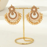 Vintage Crystal Pearl Tassel Earrings Round Flower Pendant Ethnic Jhumka