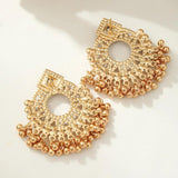 Vintage Crystal Pearl Tassel Earrings Round Flower Pendant Ethnic Jhumka