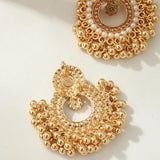 Vintage Crystal Pearl Tassel Earrings Round Flower Pendant Ethnic Jhumka