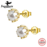 925 Silver Flower Pearl Stud Earring Wedding Party Fine Jewelry