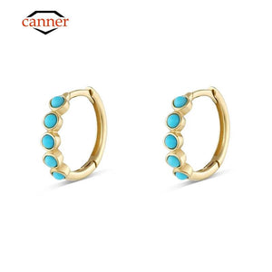 925 Silver Turquoise Round Hoop Earrings for Women