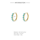 925 Silver Turquoise Round Hoop Earrings for Women