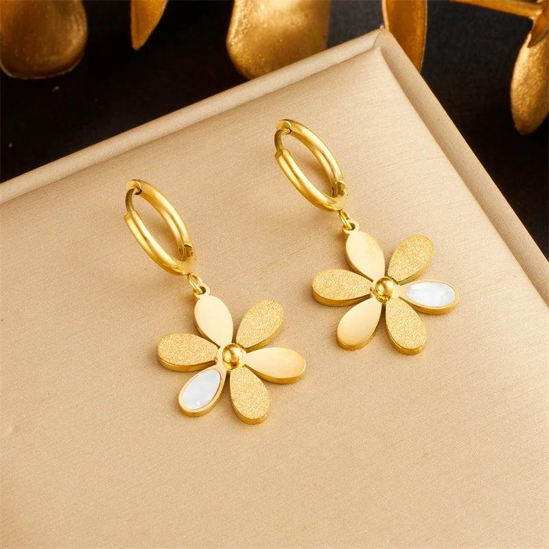 316L Stainless Steel Flowers Pendant Earrings For Women Lady Gift