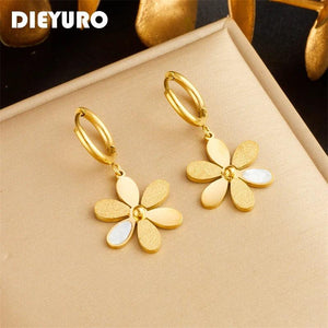 316L Stainless Steel Flowers Pendant Earrings For Women Lady Gift